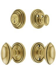 Grandeur Georgetown Entry Door Set, Keyed Alike with Eden Prairie Knobs in Antique Brass.